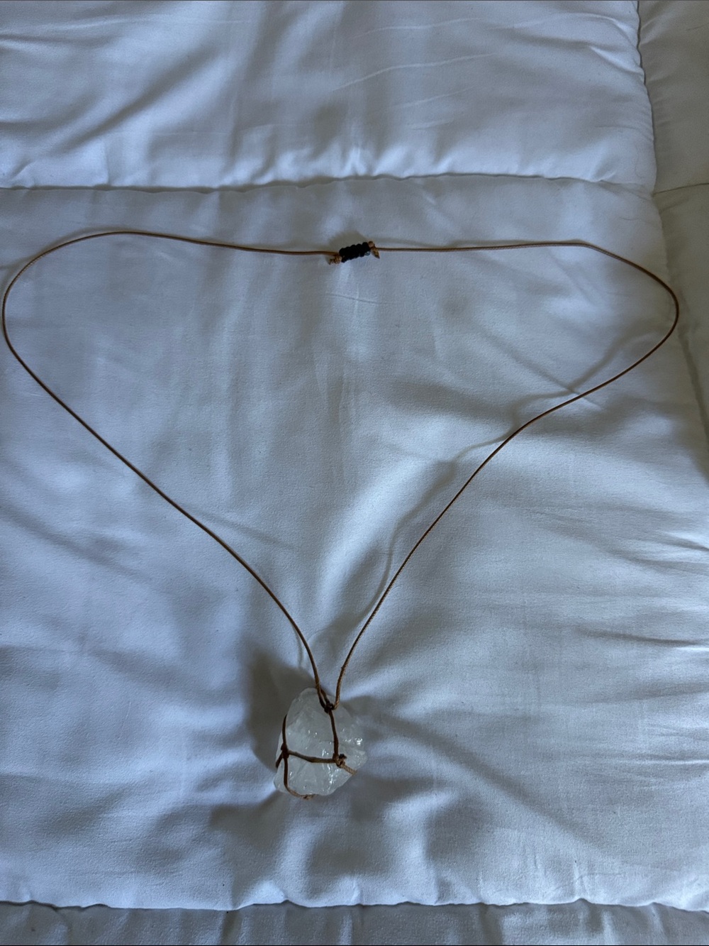 Raw Clear Quartz Crystal Necklace on Brown Suede Cord